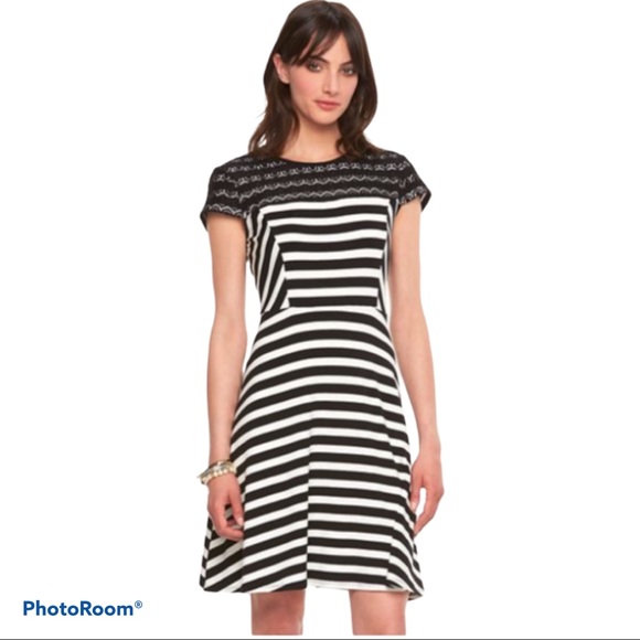 Elle Dresses & Skirts - ELLE Lace Yoke Striped Fit & Flare Dress